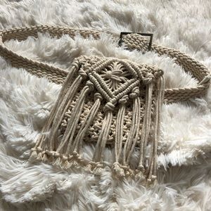 Free People Macrame fringe festival belt bag in cream
